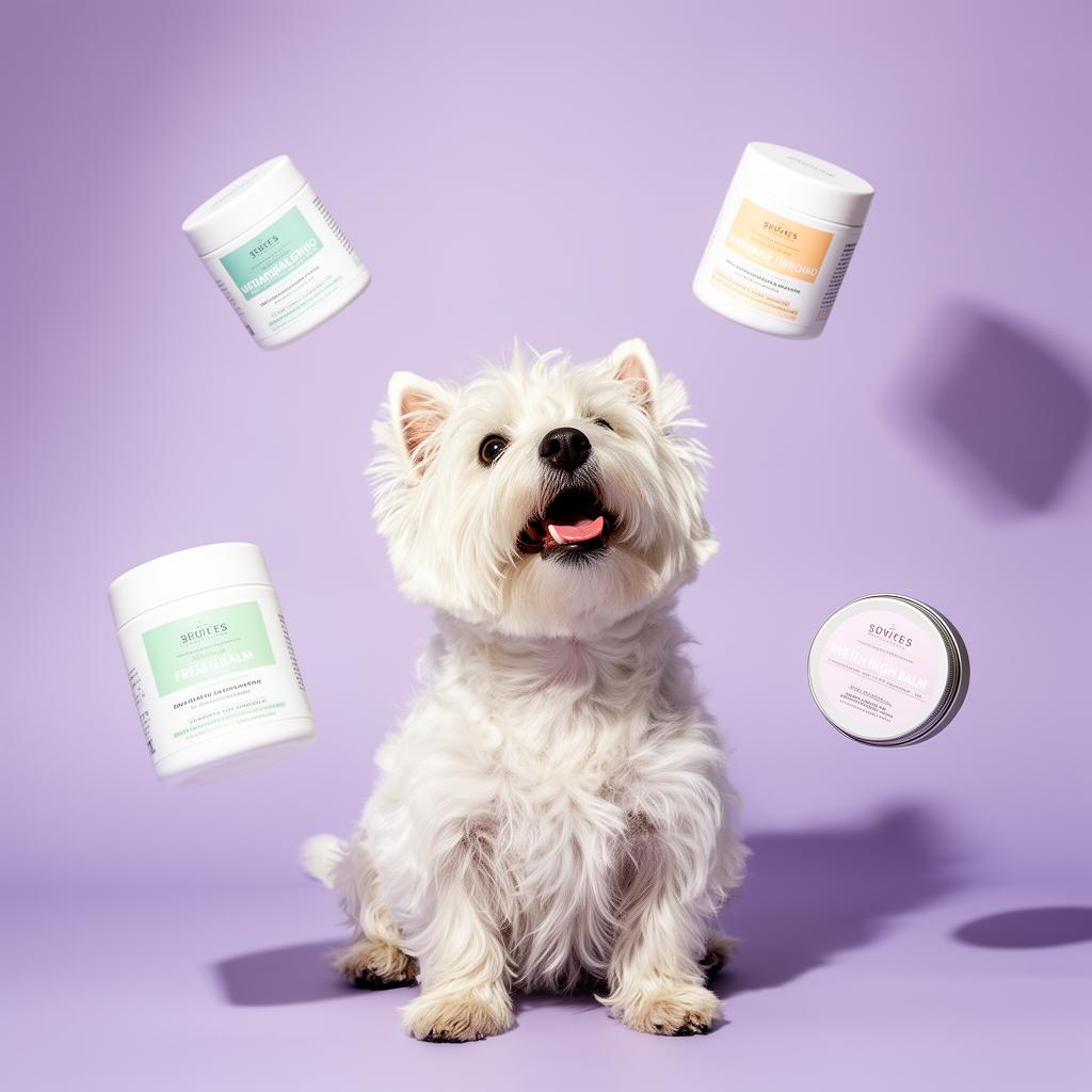 Glad hund med naturliga hundvårdsprodukter